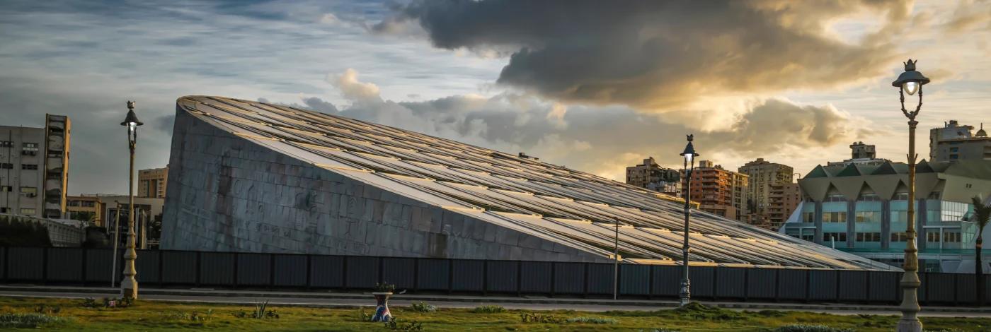 Great sunset at Library of Alexandria street , Egypt Great sunset at Library of Alexandria street , Egypt